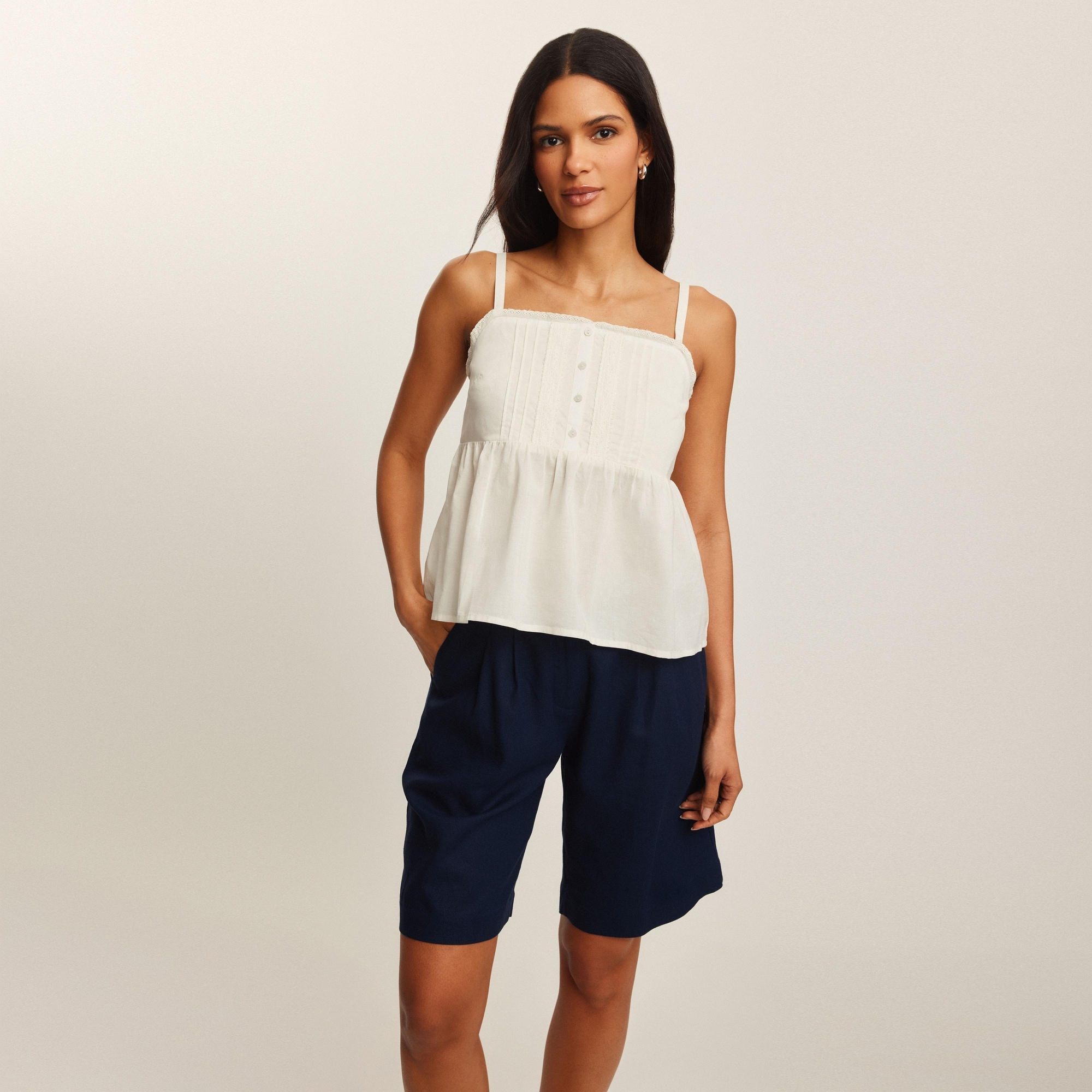 Pintuck Lace Peplum Top in Cream from Joe Fresh