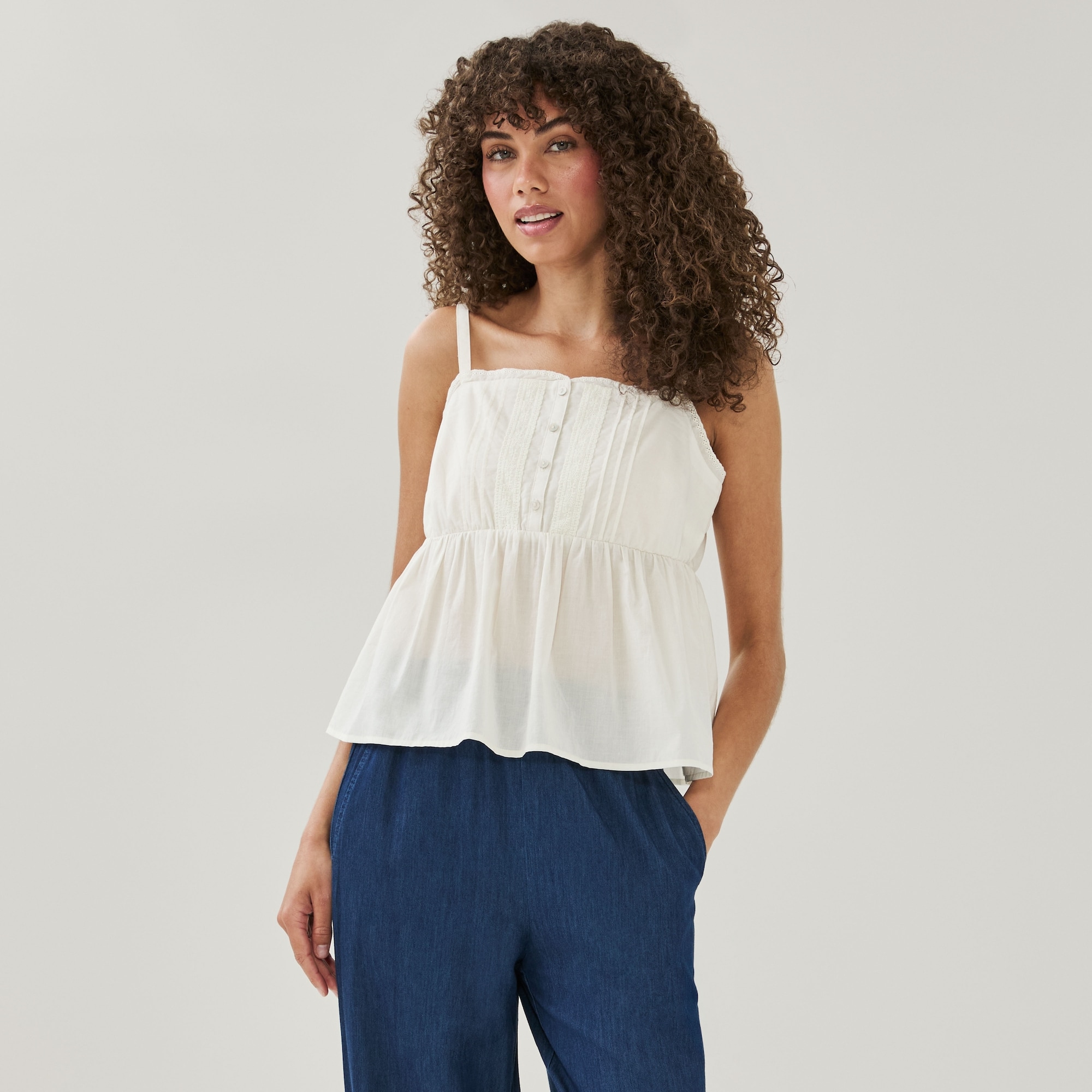 Pintuck Lace Peplum Top in Cream from Joe Fresh