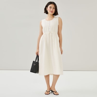 Lace Pintuck Midi Dress - Cream