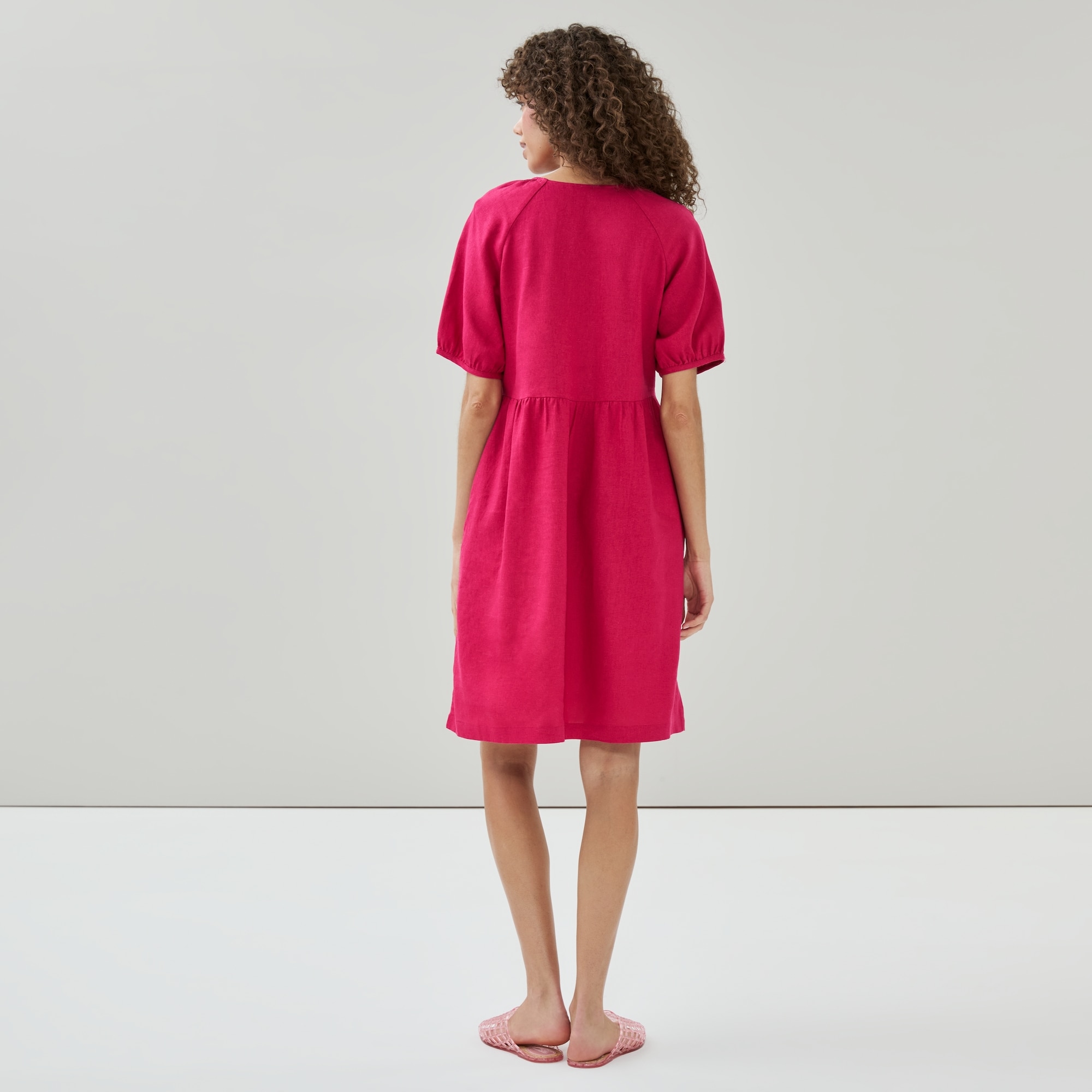 Puff Sleeve Midi Dress in Dark Pink from Joe Fresh