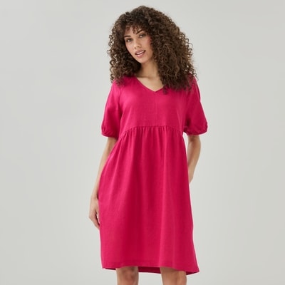 Puff Sleeve Midi Dress - Dark Pink