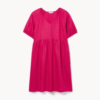Puff Sleeve Midi Dress - Dark Pink