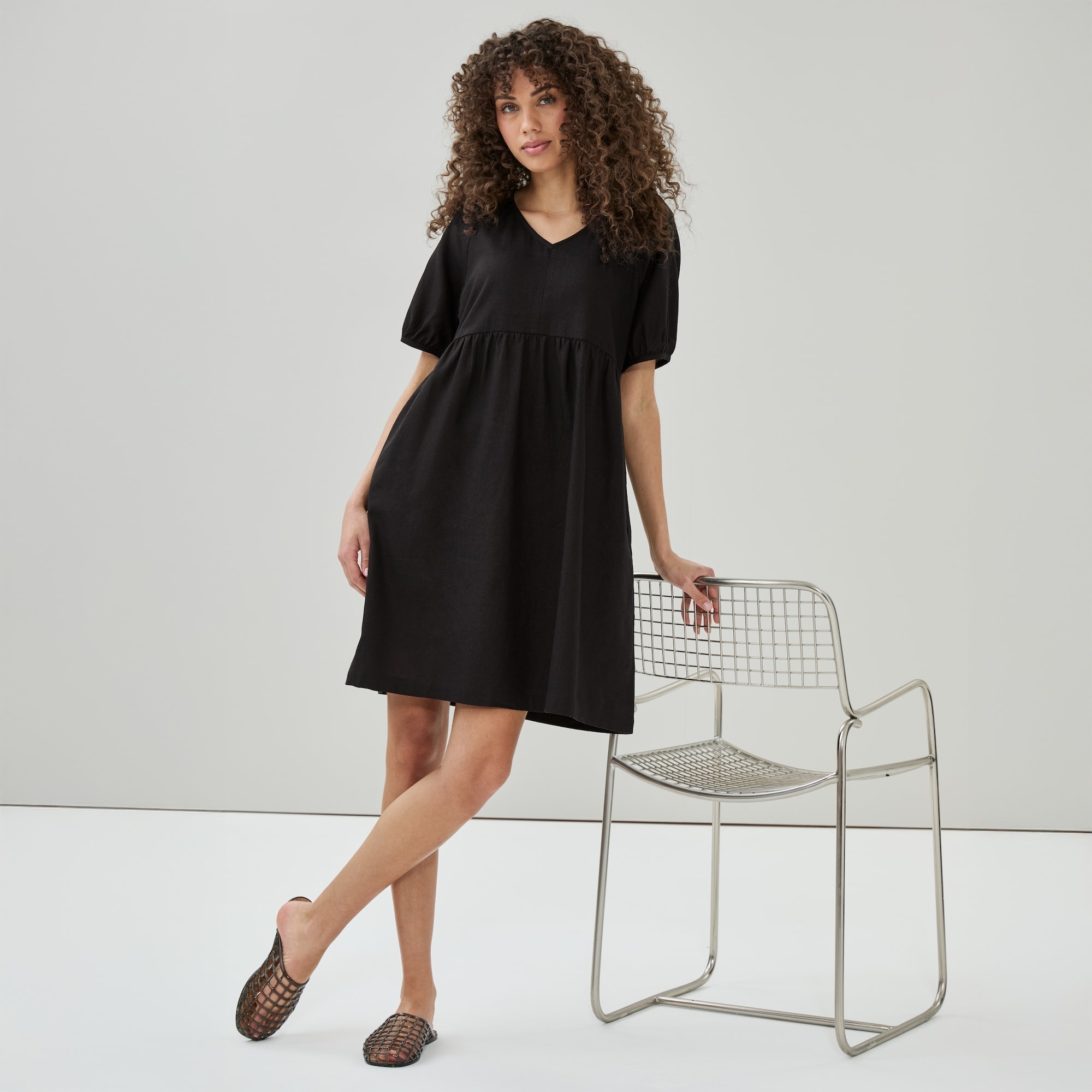 long black linen dress Montserrat Lucienne Smocked Linen Maxi nonexpress Niteline By Della Roufogali Size:Free Size