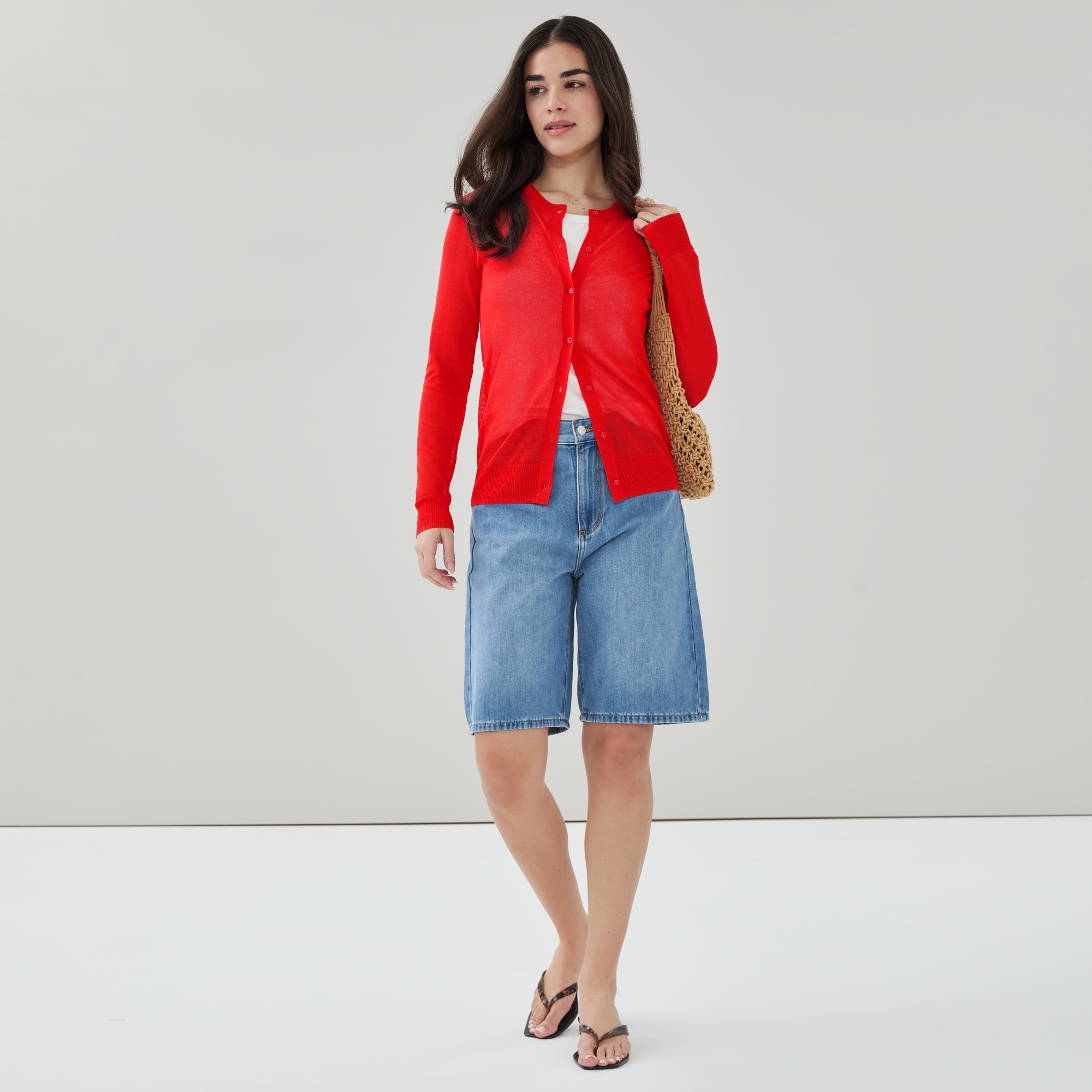 【レッド】sheer cardigan SHEER CASHMERE KNIT CARDIGAN