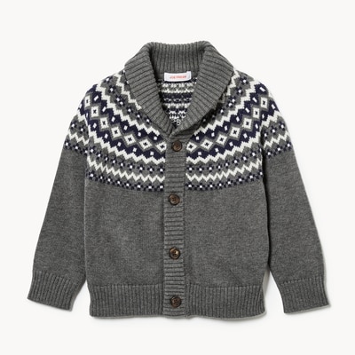 Baby Boys' Fair Isle Cardigan - Dark Grey Mix