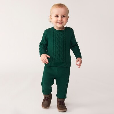 Chandail à mailles torsadées pour bébés garçons - Vert Foncé