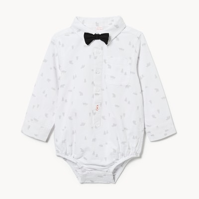 Cache-couche Oxford à nœud papillon, bébés garçons - Blanc pur