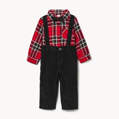 Ensemble avec pantalon à bretelles, bébés garçons - Rouge