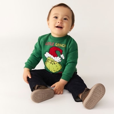 Baby Boys' Grinch Festive Graphic Sweatshirt - Dark Green