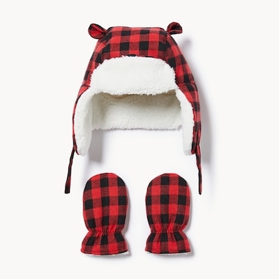 Ensemble avec chapeau de trappeur, bébés garçons - Rouge Pâle