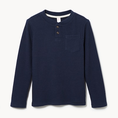 Kid Boys' Waffle Long Sleeve Top - Dark Navy