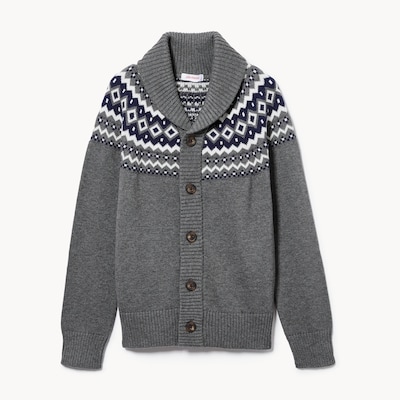 Kid Boys' Fair Isle Cardigan - Dark Grey Mix
