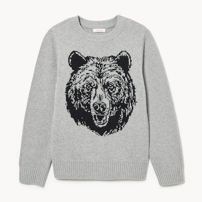 Kid Boys' Bear Graphic Sweater - Light Grey Mix
