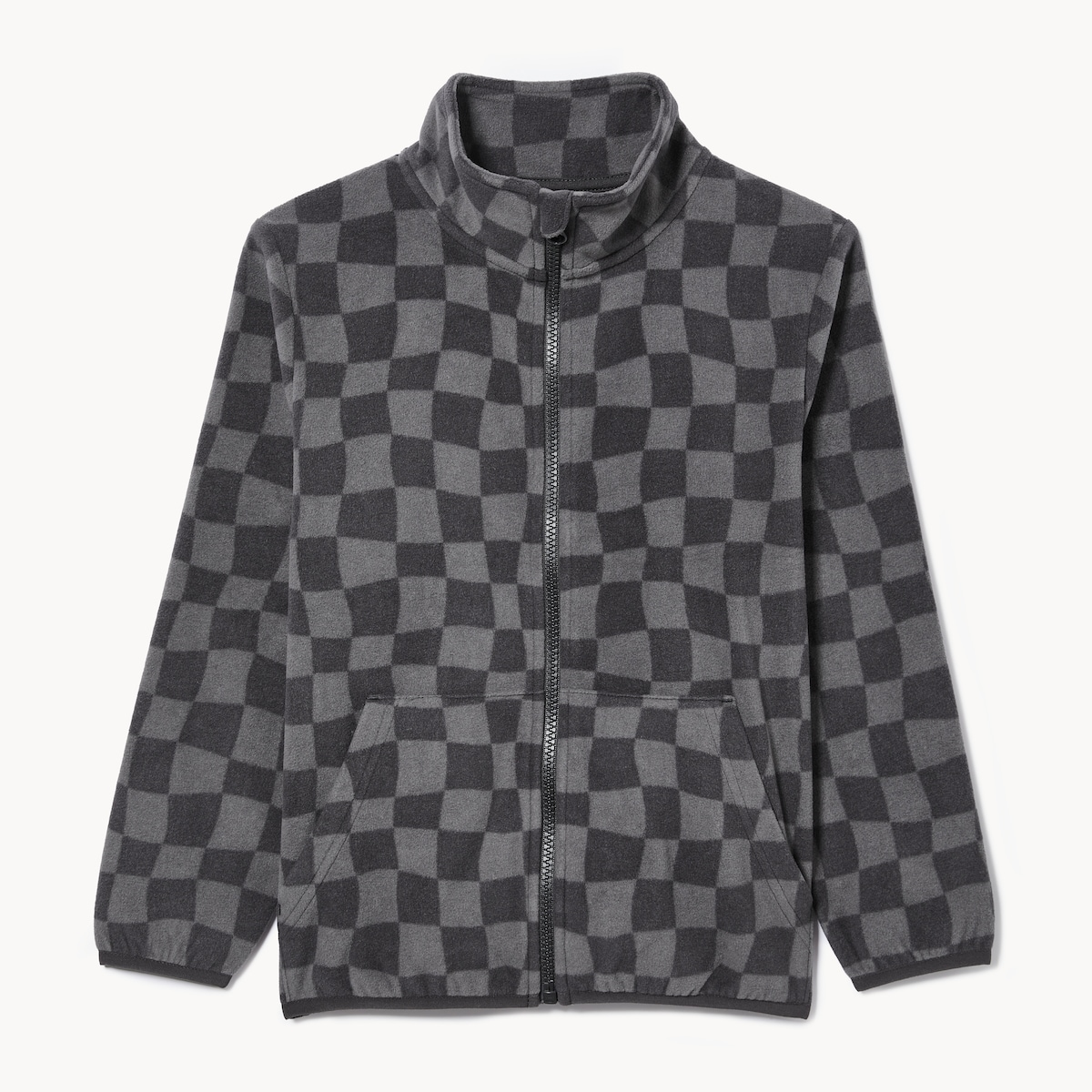 Kid Checkered Microfleece Jacket - Charcoal