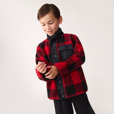 Kid Boys' Plaid Teddy Fleece Jacket - Red