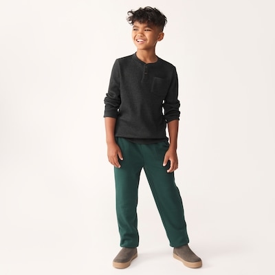 Kid Boys' Waffle Knit Henley - Charcoal Melange