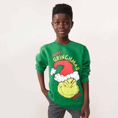 Kid Boys' Grinch Festive Graphic Sweatshirt - Dark Green