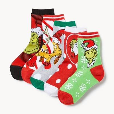 Kid Boys' Grinch 5-Pack Crew Socks - Bright Red
