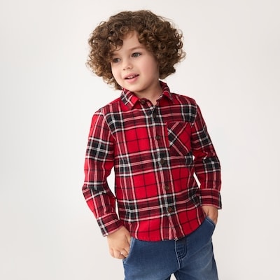 Toddler Boys' Plaid Flannel Shirt - Red