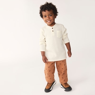 Toddler Boys' Waffle Knit Henley - Cream