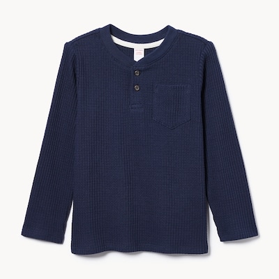 Toddler Boys' Waffle Knit Henley - Dark Navy