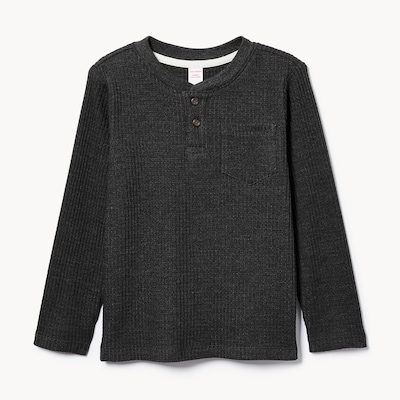Toddler Boys' Waffle Knit Henley - Charcoal Melange