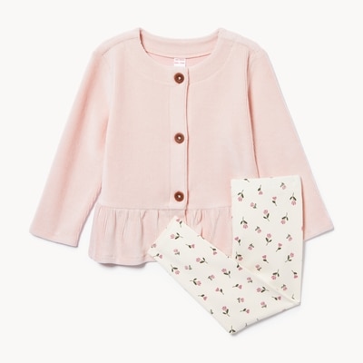 Ensemble avec haut à basque pour bébés filles - Pêche foncé
