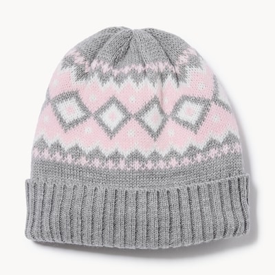Baby Girls' Fair Isle Knit Beanie - Light Grey Mix