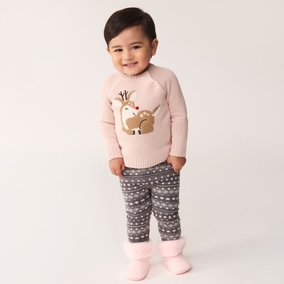 Baby Girls' Holiday Graphic Sweater - Dark Peach