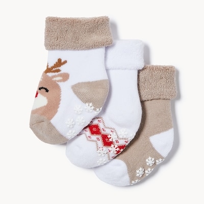 Baby Girls' 3-Pack Holiday Turn Cuff Socks - White