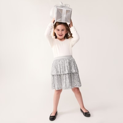 Kid Girls' Tiered Sequin Skirt - Silver