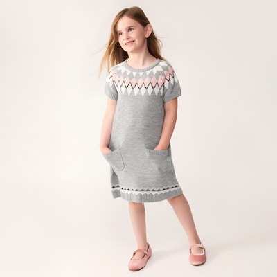 Kid Girls' Fair Isle Sweater Dress - Light Grey Mix