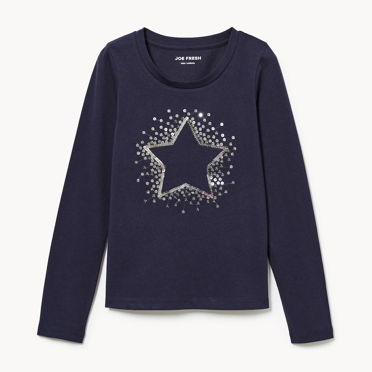 Kid Girls' Sequin Long Sleeve Top - Dark Navy