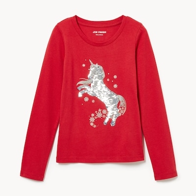 Kid Girls' Sequin Long Sleeve Top - Red