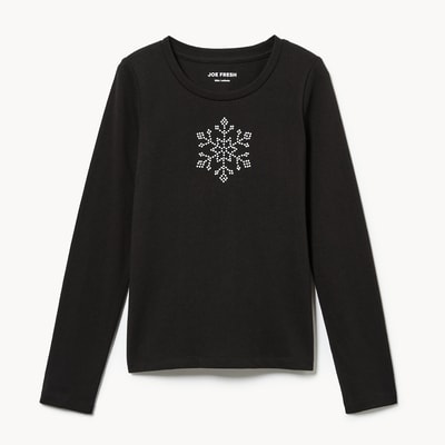 Kid Girls' Studded Long Sleeve Top - JF Black