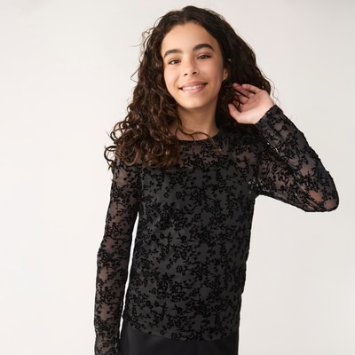Tween Girls' Mesh Top Set - JF Black