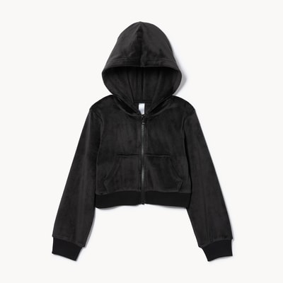 Kid Girls' Active Velour Zip-Up Hoodie - JF Black