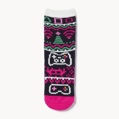 Chaussettes tube jacquard motif de chalet, filles - Marine