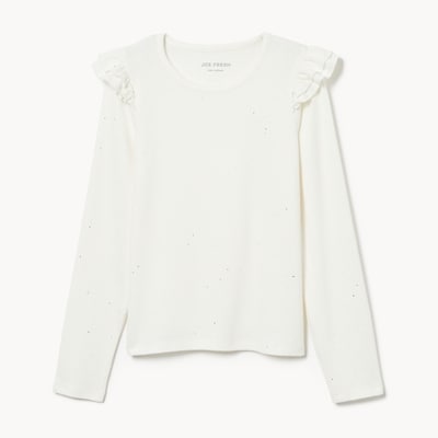 Kid Girls' Sparkly Long Sleeve Top - Off White