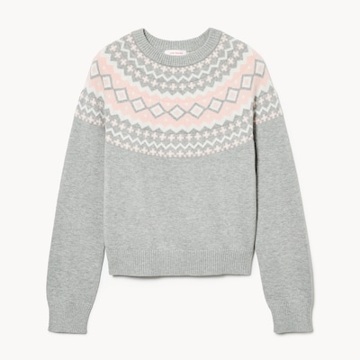 Kid Girls' Fair Isle Sweater - Light Grey Mix