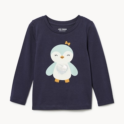 Toddler Girls' Sequin Long Sleeve Top - Dark Navy