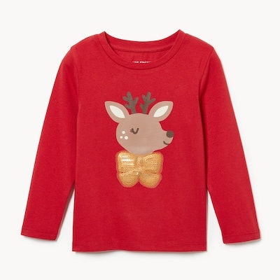 Toddler Girls' Sequin Long Sleeve Top - Red