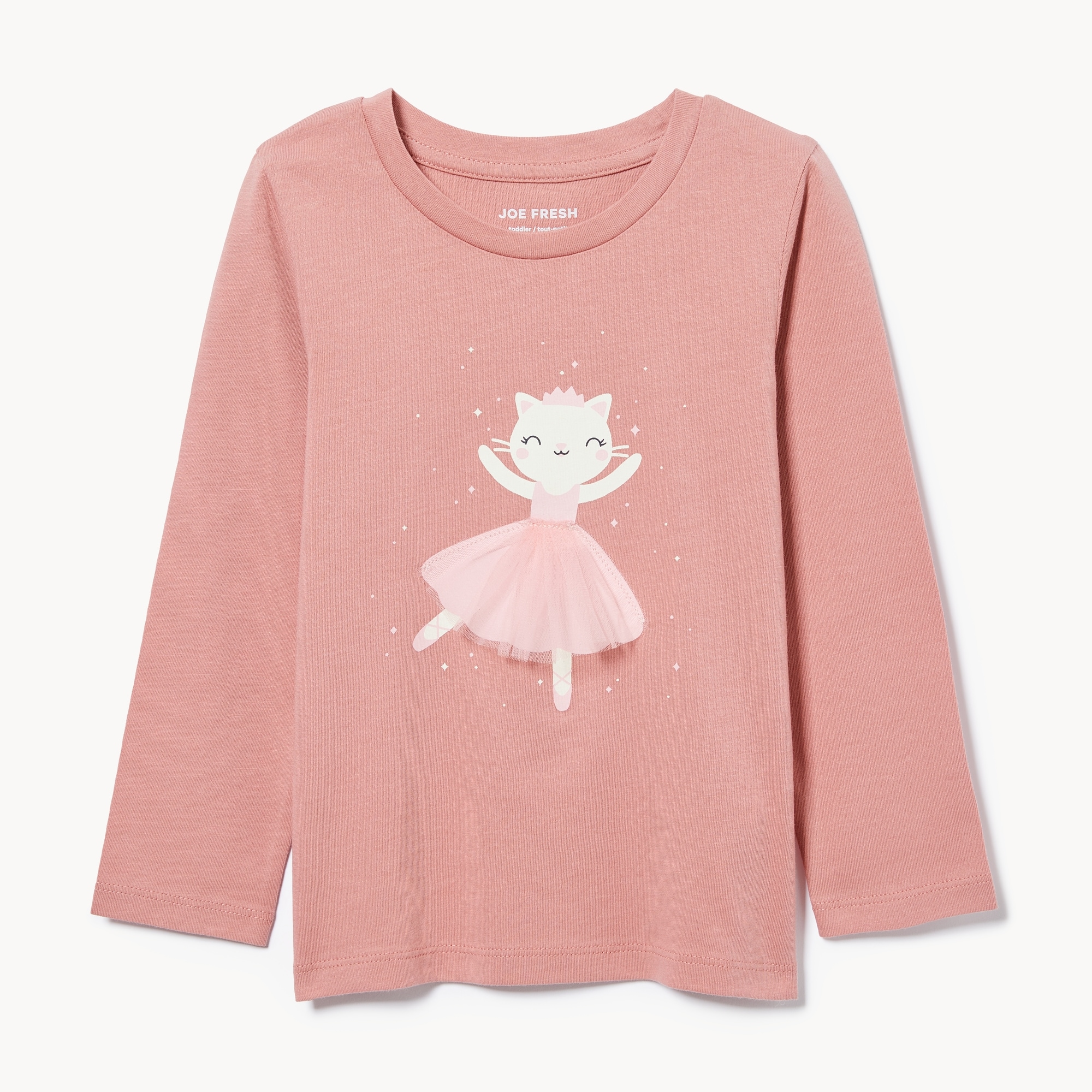 Toddler Girls' Tulle Graphic Long Sleeve Top in Dusty Rose from