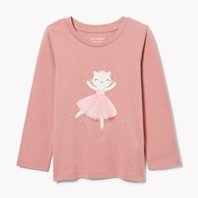 Toddler Girls' Tulle Graphic Long Sleeve Top - Dusty Rose