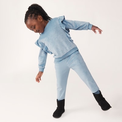 Pantalon jogging sport en velours, petites filles - Bleu Cendré