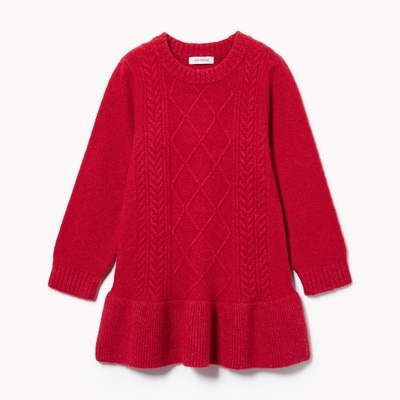 Robe-chandail à mailles torsadées, petites filles - Rouge