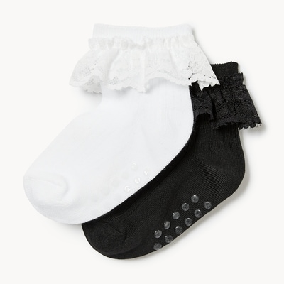 Toddler Girls' 2-Pack Lace Quarter-Crew Socks - Black