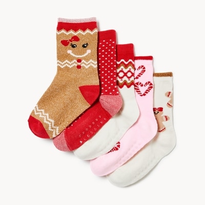 Toddler Girls' 5-Pack Crew Socks - Red