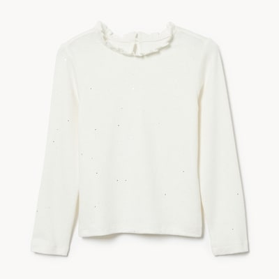 Toddler Girls' Sparkle Long Sleeve Top - Off White