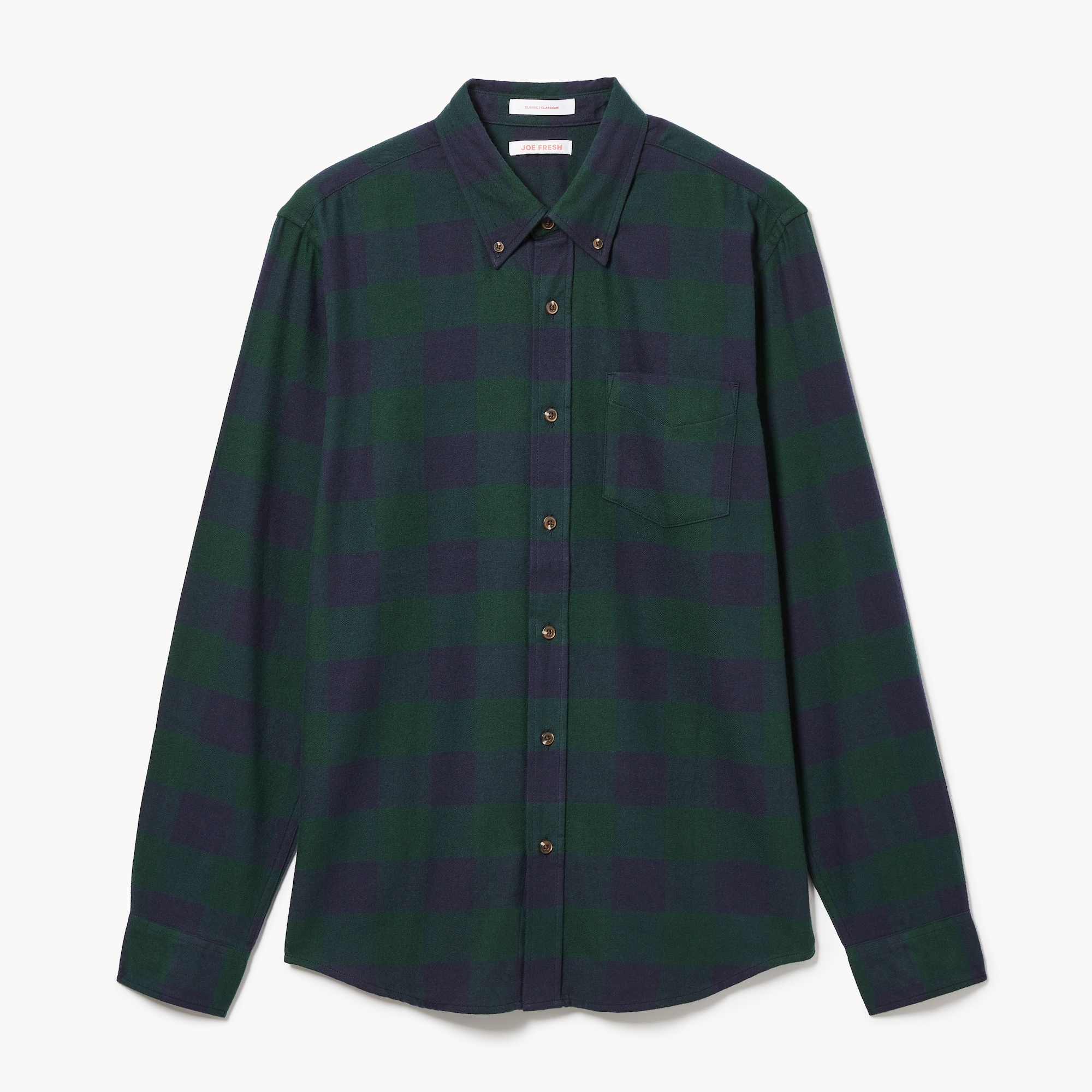 Men's Midweight Flannel Button-Down in Dark Green from Joe Fresh